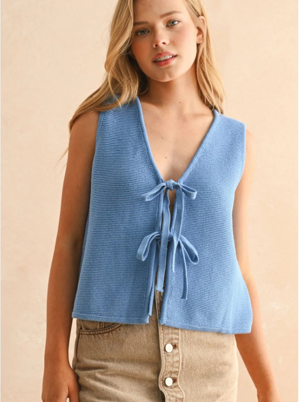 Miou Muse Light Blue Tie-Front Knit Vest Size S